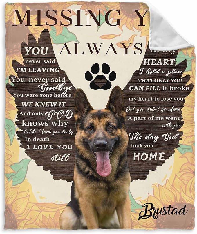 InterestPrint Custom Memorial Blanket for Dog, Missing You Always Angle Wings Blanket Customized Loss of Pet Dog Photo Fleece Throw Blankets Warm Bereavement Gift for Dog Mom 30X40 Inch