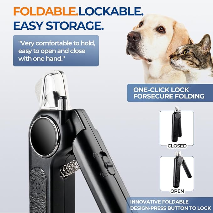 Professional 2-in-1 Dog Nail Clippers and Grinder with LED Light,Heavy Duty HRC-48 Deep-U Blade for Thick Nails, Ultra Quiet Rechargeable Pet Nail Trimmer for Large Dogs & Cats, Black | 2-in-1 dog nail clipper grinder with LED light to see quick. Featu...