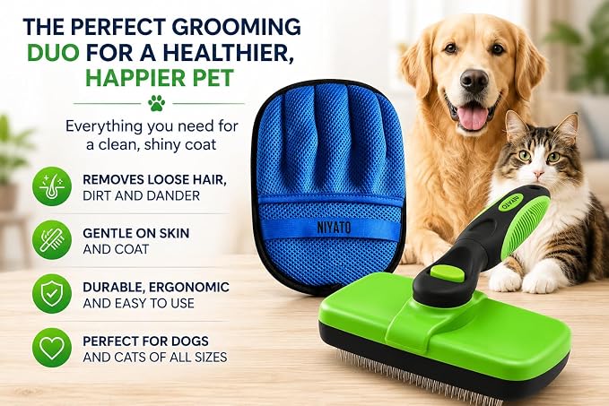 A Pet Self Cleaning Skin Friendly Brush and A Pet Hair Removal Glove