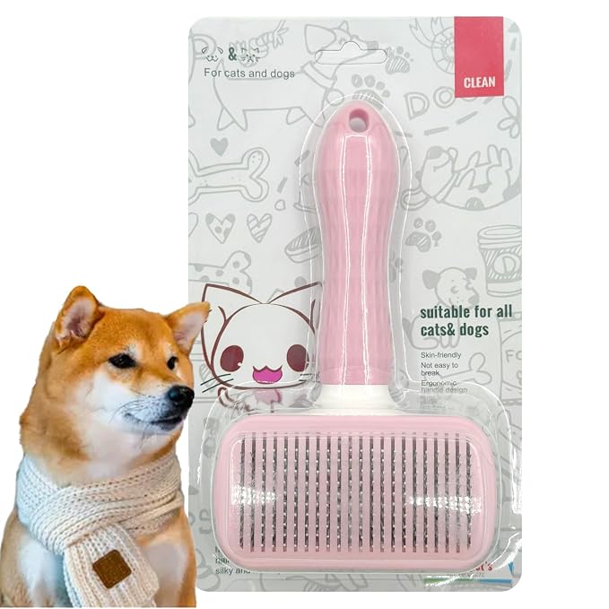Self-Cleaning Slicker Brush, Dog Cat Bunny Pet Grooming Shedding Brush, Easy to Remove Loose Undercoat, Pet Massaging Tool Suitable for Pets with Long or Short Hair (Baby Pink)