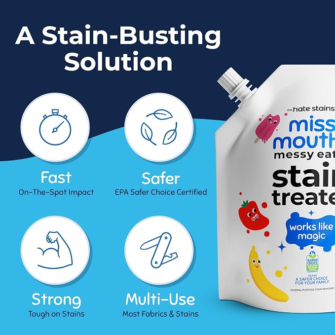 Miss Mouth's Messy Eater Stain Treater - 32oz Refill - Newborn & Baby Essentials - No Dry Cleaning Food, Grease, Coffee Off Laundry, Underwear, Fabric | Easy Refill; Newborn & Baby Essentials; Cleans Food, Grease, Coffee; Use on Laundry, Underwear, Fabric