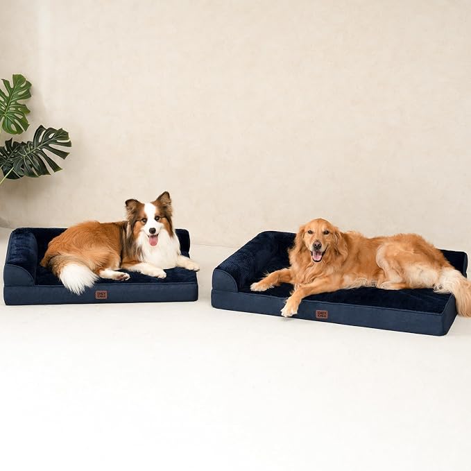 EHEYCIGA Large Dog Bed Memory Foam for Crate, Orthopedic Dog Bed Large Size Dogs with Washable Removable Cover, Waterproof Pet Sofa Couch with Nonskid Bottom, 35x22x6, Navy Blue
