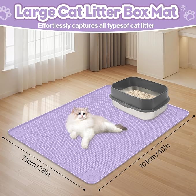 Silicone Cat Litter Mat for Litter Box 40”x28” Large Cat Mat, Purple | Waterproof, Non-Slip, Leak-Proof Rug Mat with Lip, Easy to Clean, Extra Large Litter Catcher Mat for Floor