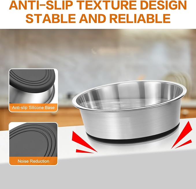 Stainless Steel Dog Bowls Set of 2, Extra Thick Metal Bowls, with Non-Slip Rubber Base Dog Bowl, BPA Free, Holds 2 Cups(16 fl oz), for Small Dogs & Cats, Black