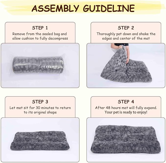 Washable Dog Bed for Small to Large Dogs, Calming Anti Anxiety Medium Dog Bed, Deluxe Plush Faux Fur Crate Beds, Comfy Fluffy Kennel Pad Pet Mat with Non-Slip Bottom, 41"x27", Dark Grey