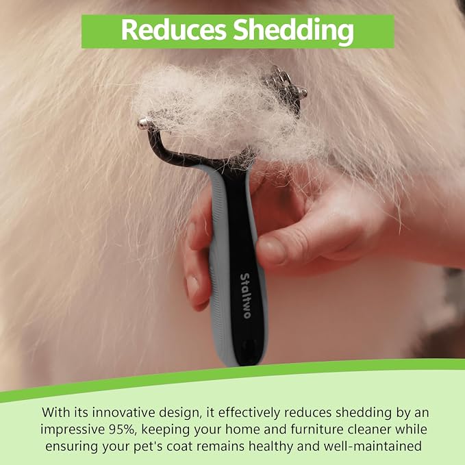 Staltwo Deshedding Dog Brush, Deshedding Undercoat Brush for Dog&Cat | Grey Extra-Wide Double-Sided Pet Grooming tool | Shedding Control for Long/Medium-Haired Dogs and Cats, Knot Removal