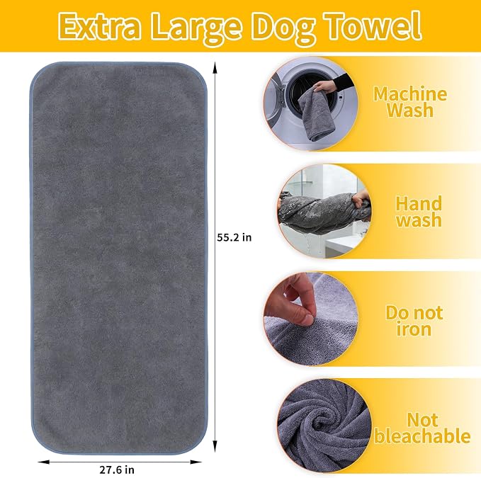 4PCS Dog washing kit,Dog Bath Brush | Dog Washing Gloves | Microfiber Large dog towel 56'' X 28'',Very suitable for bathing, swimming, outdoor activities, and camping for large and medium-sized dogs.