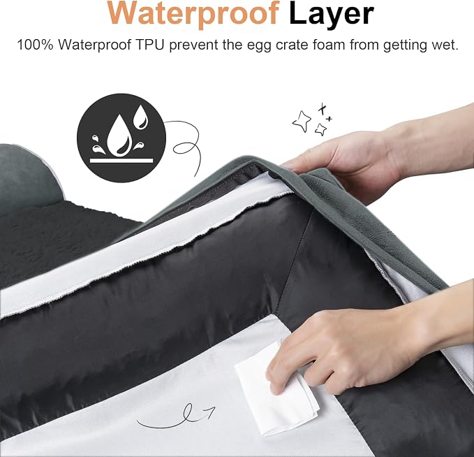 NANUYA Orthopedic Dog Bed for Medium Dogs, 30 x 20 Inch, Dark Grey | Egg crate foam for joint support, 3-sided bolster pet sofa, waterproof lining, washable cover, and non-skid base