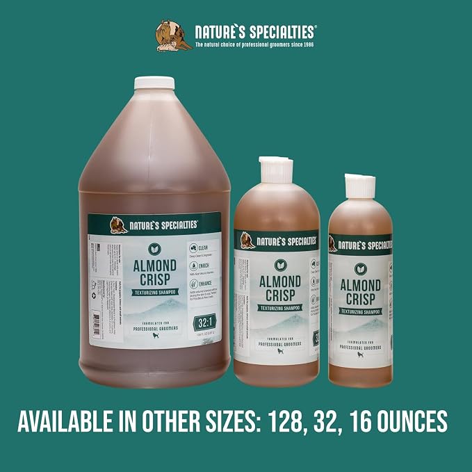 Nature's Specialties Almond Crisp Ultra Concentrated Dog Shampoo for Pets, Makes up to 32 Gallons, Natural Choice for Professional Groomers, Texturizing and Volumizing, Made in USA, 1 gal
