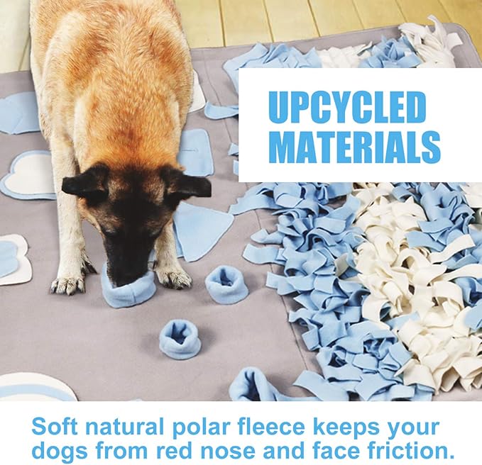 Snuffle Mat for Dogs: Slow Food Interactive Experience - 7 Enrichment Foraging Games for Large Dog Owners Needing to Burn Pet Energy - Washable 1000 Times - 38x38 inch - Grey