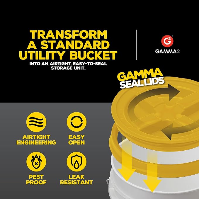 Gamma2 Gamma Seal Lid for Utility Buckets - Fits 3.5, 5, 6 & 7 gallon buckets, Yellow, Made in USA