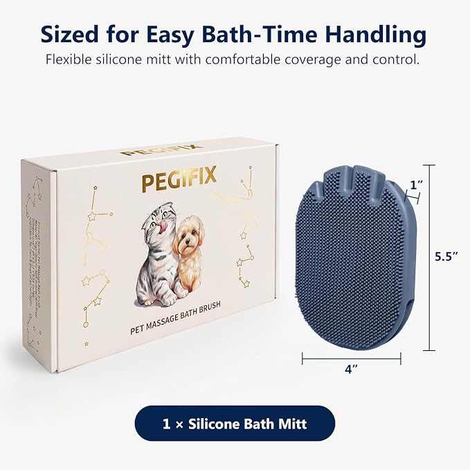 Pet Bathing Glove for Dogs & Cats, 1-Pack Dual-Sided Silicone Dog Bath Brush with Pre-Bath Massage Bumps and Shampoo Lathering Bristles, Cat Grooming Mitt for Shower Cleaning and Loose Fur