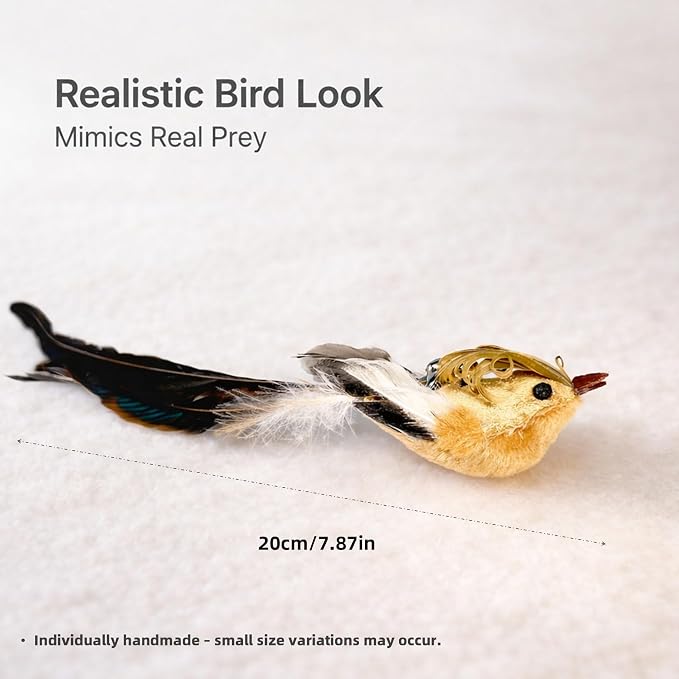 11PCS Realistic Bird Cat Toy Refills – Handmade Feather Cat Toys with Bell, Clip-on Cat Wand Attachments – Interactive Cat Toys for Indoor Cats, Refill Set for Wand Toy or Cute Home Décor