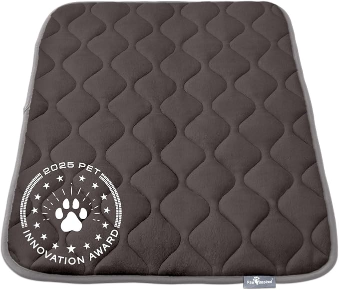Paw Inspired Washable Padded Crate Mats for Dogs, Gray, 35x22 Inch | Fits 36-inch Kennels, Leakproof, Waterproof Bottom, Plush Dog Pad, Pet Bed