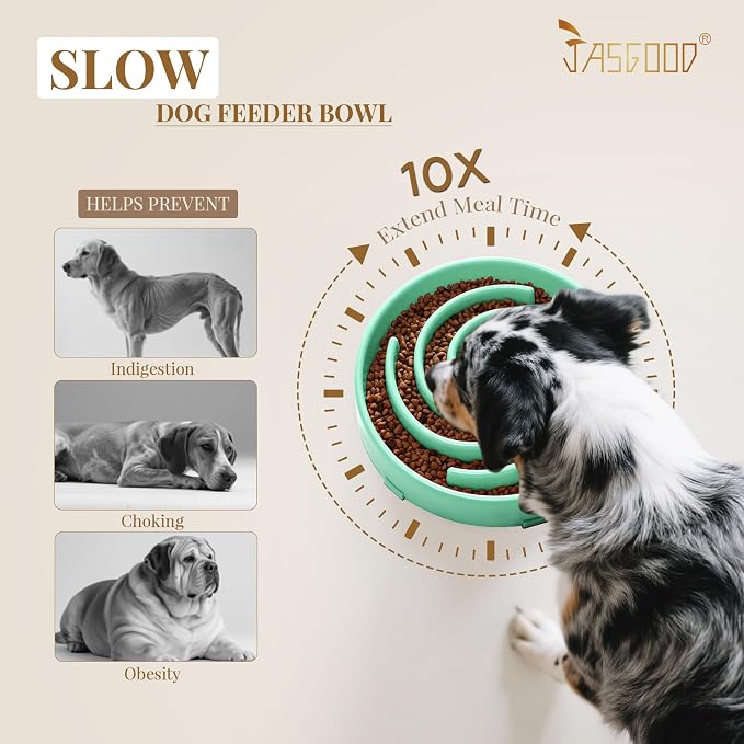 JASGOOD Slow Feeder Dogs Bowl for Medium Dogs,Anti-Gulping Pet Slower Food Feeding Bowls Stop Bloat,Preventing Choking Healthy Design Dogs Bowl, O-Pea Green