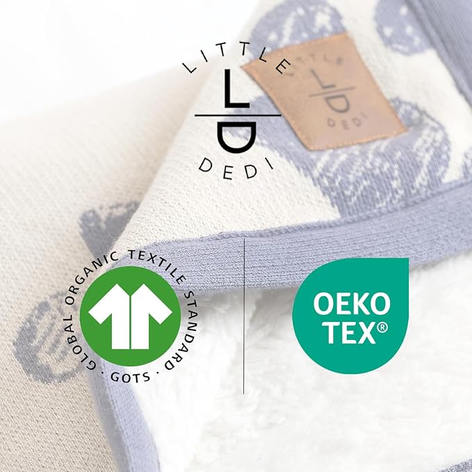 Small Pet Blanket - 100% Organic Cotton, Double Layer Plush Sherpa, Soft Plush, Blue Paw Jacquard Knit, 30"x40", Small Dog Blanket, Ideal Cat Blanket - Soft and Warm