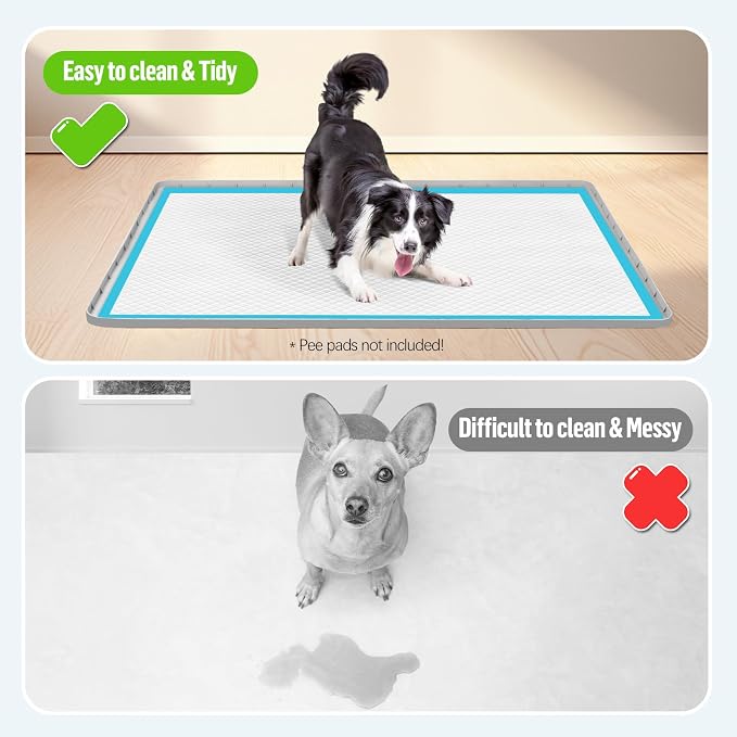 Pee Pad Holder for Dogs 40''x28'' Silicone Puppy Pee Pad Tray, Light Grey | Extra Large Dog Potty Tray Leak-Proof, High Edge, No Spill Training Pads for Floor Protection, No Pee Pads