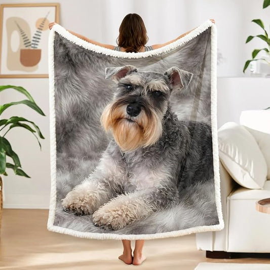 BlessLiving Cute Schnauzer Throw Soft Blanket Sherpa Fleece Lined Blanket Pet and Dog Lovers Home Throw Blankets (Twin, 60 x 80 Inches)