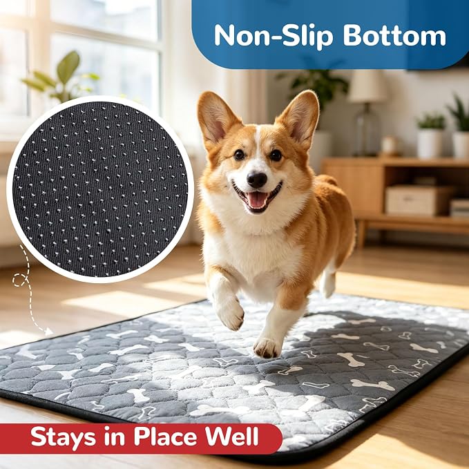 BAEJMJK Washable Dog Pee Pads, Reusable Dog Crate Mats Puppy Training Pads, 4-Layer Super Absorbent Waterproof Non-Slip Leak-Proof Ideal for Potty, Crate, Playpen & Travel(28"x40",Gray 1-Pack)
