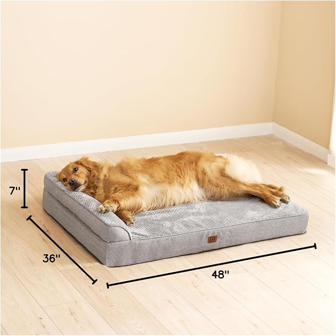 EHEYCIGA XXL Dog Bed Memory Foam, Orthopedic Giant Dog Bed Jumbo with Washable Removable Cover, Waterproof Pet Sofa Couch with Nonskid Bottom, 48x35x7.5, Grey