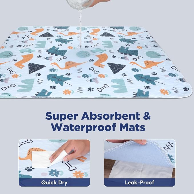 FURTIME Washable Pee Pads for Dogs, Super Absorbent, 2 Pack 36"x41" Blue | Reusable Dog Training Pads, 100% Waterproof Non-Slip Pee Pads Whelping Pads Dog Playpen Indoor Dog Cage Pads Dog Mat