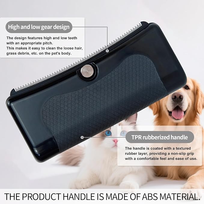 Pet Deshedding Brush for Dogs Cats Rabbits Horses, Gentle Grooming Tool | Effectively Removes Undercoat & Loose Hair & Matted Fur with Ergonomic Handle