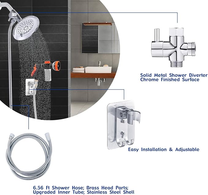Dog Shower Attachment with Metal 3-Way Shower Diverter & 6.6FT Shower Hose for Bathroom Showr Arm, Dog Wash Hose Nozzle Sprayer for Easy Pet Bathing Dog Washing Hose Attachment
