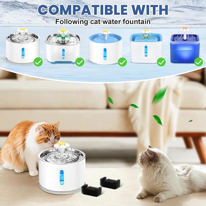 16 Pack Cat Water Fountain Sponge Filters, Replacement Foam Pre-Filter Sponges for 67oz/2L & 81oz/2.4L Pet Fountain (Pump Not Included)