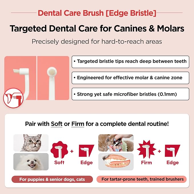 JAYU PET Dental Care Brush (Edge Bristles) 3ea - Micro Round Head Dog Toothbrush, Cat Toothbrush, Dental Care, Perfect for Kitten & Small Breed with End-tuft Diagonal-Shaped Bristle & Easy Grip Handle