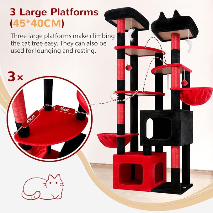 Globlazer S74E Pro Gothic Heavy Duty Maine Coon Cat Tree for Large Cats | 74in Sturdy Multi-Level Tall Cat Tree Tower for Indoor Adult Cats with Scratching Posts, 2 Cat Condos, 2 Top Perches