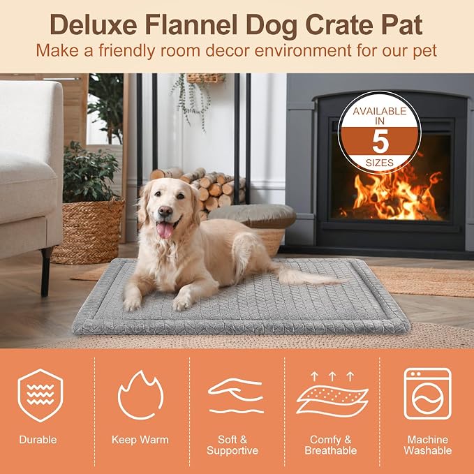 BEAUTYZOO Dog Crate Pad Washable Ultra Soft Pet Kennel Mat Small, 24" Gray | Ultra Soft Crate Pad,Anti-Slip Bottom,Waterproof Lining Protects Floors & Furniture,Comfortable Cozy Mats for Cage Car Travel