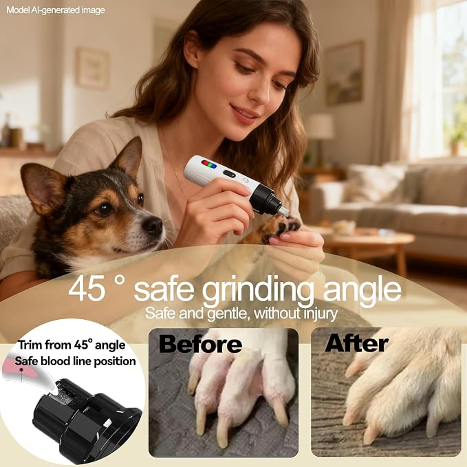 silent paws Dog Nail Grinder – Quiet Trimmer for Dogs Cats | Electric Dog Nail Grinder Quiet , Rechargeable 2-Speed Pet Claw Trimmer for Small Dogs&Cats, Pet Pro Grooming Tool