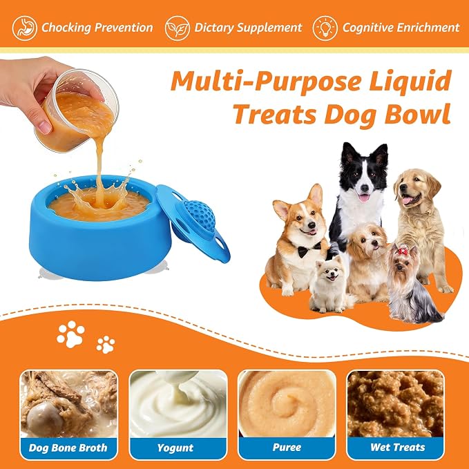 Slow Feeder Dog Bowls for Liquid Treat, Dog Enrichment Rolling Ball Lick Bowl, Non Slip Dogs Licking Bowl for Small Large Medium Breeds for Yogurt Bone Broth Food Dietary Supplement/Post-op Nutrition