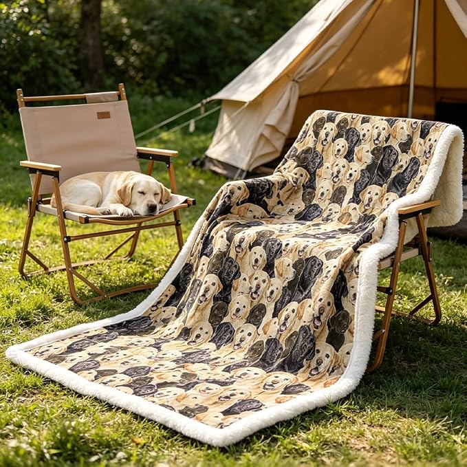 BlessLiving Throw Blanket, Dog Black Animal Puppy, 60x80 in | sherpa fleece fabric, Labrador Retriever Dense Golden Pet Blankets print, for couch or sofa, pet lovers, easy machine care
