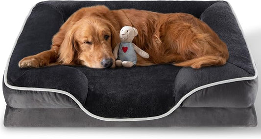 FluffyDream 42 inch Memory Egg-Crate Foam Dog Bed, Orthopedic Pet Couch Bed with Washable Removable Cover, Grey