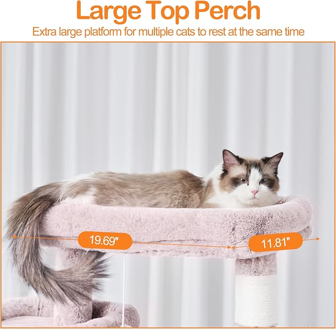 Heybly Cat Tree, 71-Inch-Tall Tower for Indoor Cats with 2 Perches HCT034MU | Large Cat Furniture with 2 Big Condos, 2 Hammocks, Basket, Scratching Pad, Multi-Level Cat Condo, Rosy Brown