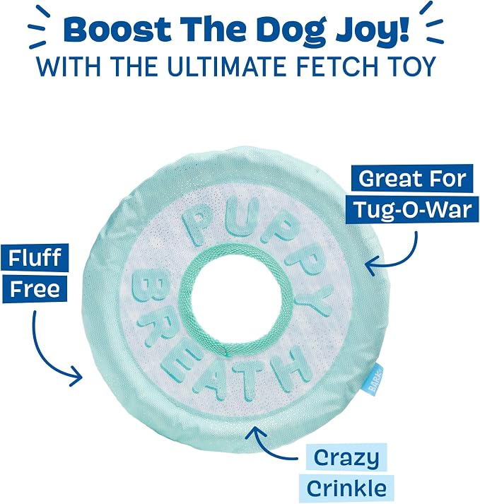 Barkbox Puppy Breath Mint Dog Toy | Fluff-Free Crinkle Disc with T-Shirt Rope | Durable Tug & Fetch Toy for Dogs