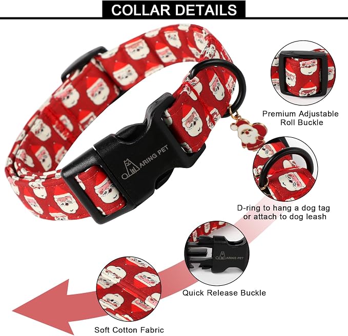 ARING PET Christmas Dog Collar-Cute Red Santa Claus Adjustable Xmas Pet Collars Puppy Collar with Quick Release Buckle for Girl&Boy Dogs-XS