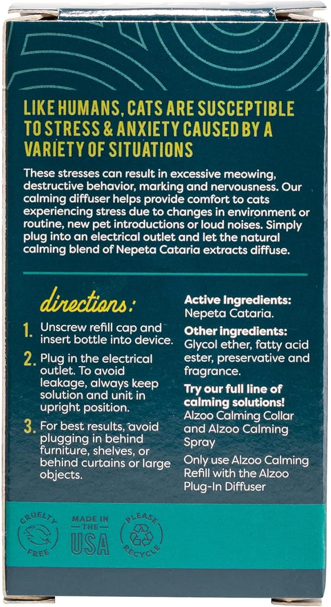 Calming Diffuser Refill for Cats, Helps Reduce Unwanted Stress-Induced Behavior, 100% Plant-Based Active Ingredients, Covers Up to 500 Sq. Ft, 1.52 Fl. Oz.