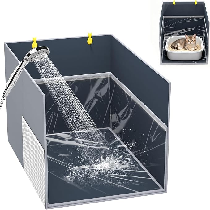 Aokeyee Waterproof Cat Litter Box Enclosure Splash Guard, 27.1"x21.6"x16.5" | Removable PVC Mat with 2 Hooks, Foldable Anti-Leakage Dust Control