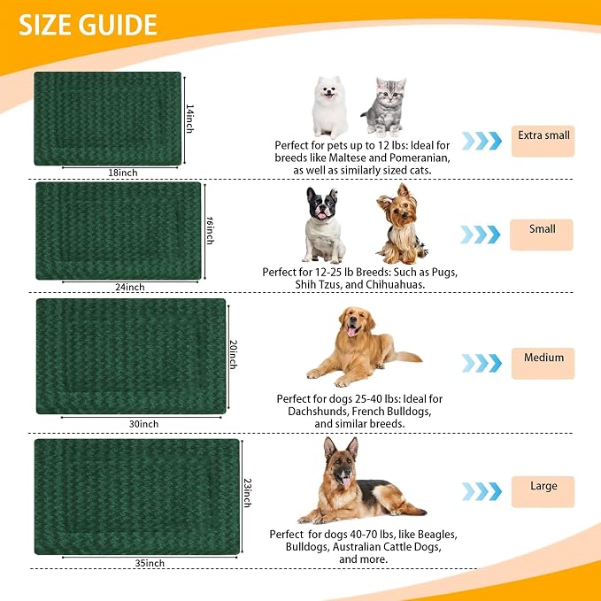 Dog Crate Bed Pad – Reversible Fleece Mat for Small, Medium, Large Dogs – Soft & Washable Anti-Slip Dog Bed Mat for Cages and Kennels – Comfortable, Durable Sleeping Pad for Dogs, Green, S