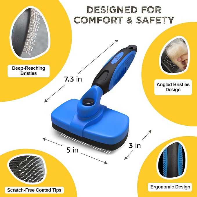 Deshedding Dog Brush for Shedding – Self Clean Cat Brush Deshedding & Grooming Tool for Long Haired and Short Haired Dogs, Slicker Brushes for Dogs, Skin-Friendly, Retractable Bristles, Easy to Clean