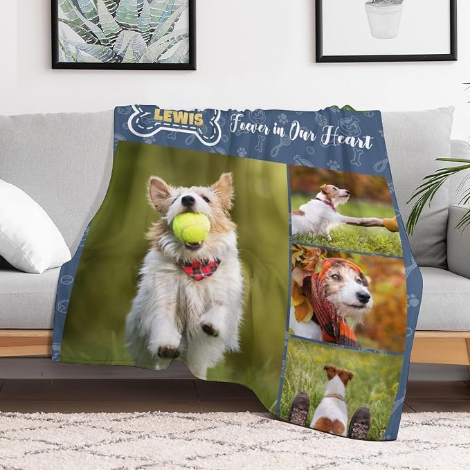 Artsadd Personalized Memorial Blanket with Pictures Pet Loss Sympathy Gift in Memory of Dog Cat Custom Photo Blanket