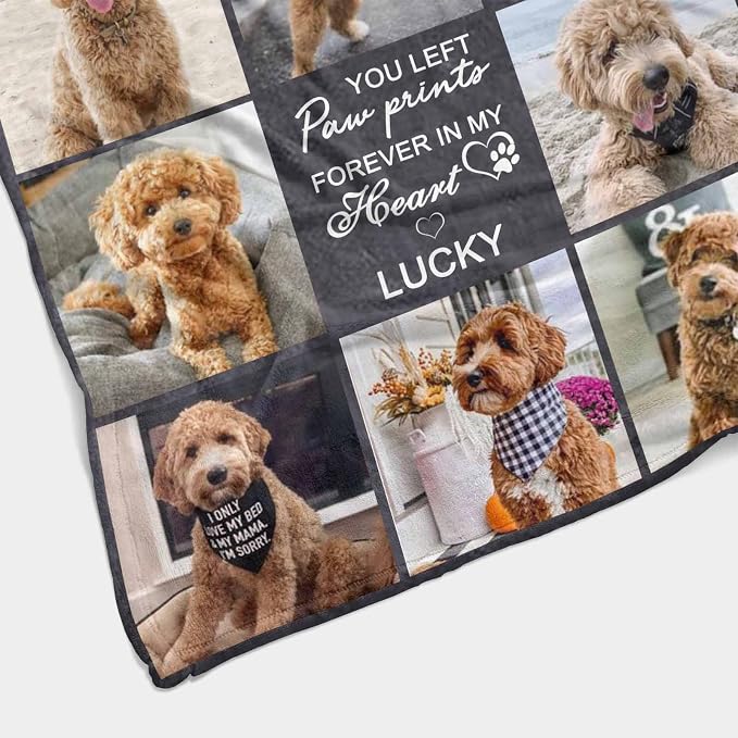 Personalized Dog Memory Blankets with Beloved Photo You Left Paw Prints Forever in My Heart in Loving Memory Blanket Custom Loss of Loved one Memorial Blanket Gift for Dogs Pets Lovers 50X60 Inch