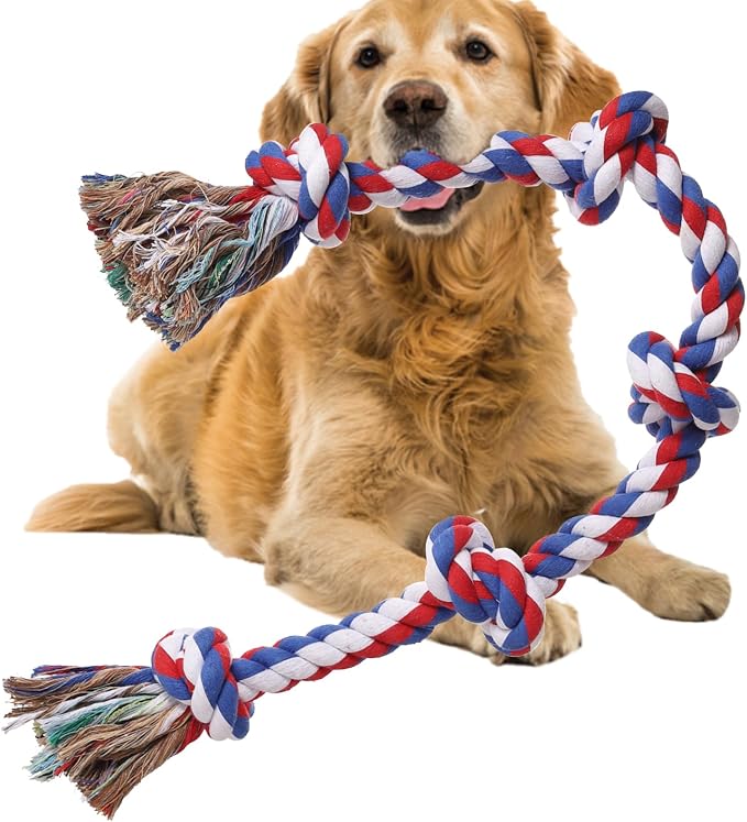 XIGOU Dog Rope Toys for Large Dogs Aggressive Chewers, Dog Chew Toys for Large Breed Indestructible, Heavy Duty Tough 3 Feet 5 Knots Dog Toy, Sturdy Rope toy for Dogs Tug of War Dog Toy Teeth Cleaning