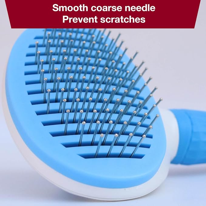 Self-Cleaning Slicker Brush for Dogs Cats - Upgraded Deshedding Grooming Tool with One-Click Clean, Ergonomic Grip & Gentle Massage Tips - Ideal for Long/Short Haired Pets, Blue