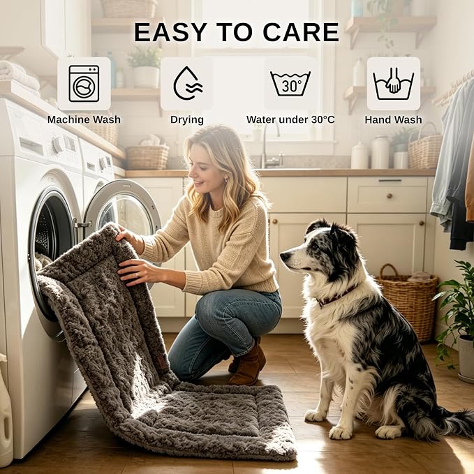 Reversible Dog Crate Mat for Large Dogs, Oxford & Fleece, 35"x22",Dark Gray | 1.2" Fill Preserves Crate Height,Fleece Cozy,Wipes Clean,Splash-Proof,Machine Washable, Folds Flat For 30" Wire Crate & Go