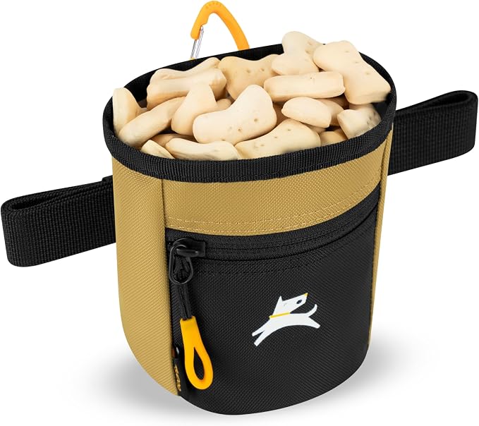 Goodie Treat Bag, Dog Treat Training Pouch | Magnetic Closure | 3 Ways to Wear | Hands-Free Waist Belt | Water-Resistant Recycled Vegan Fabric (Antelope)