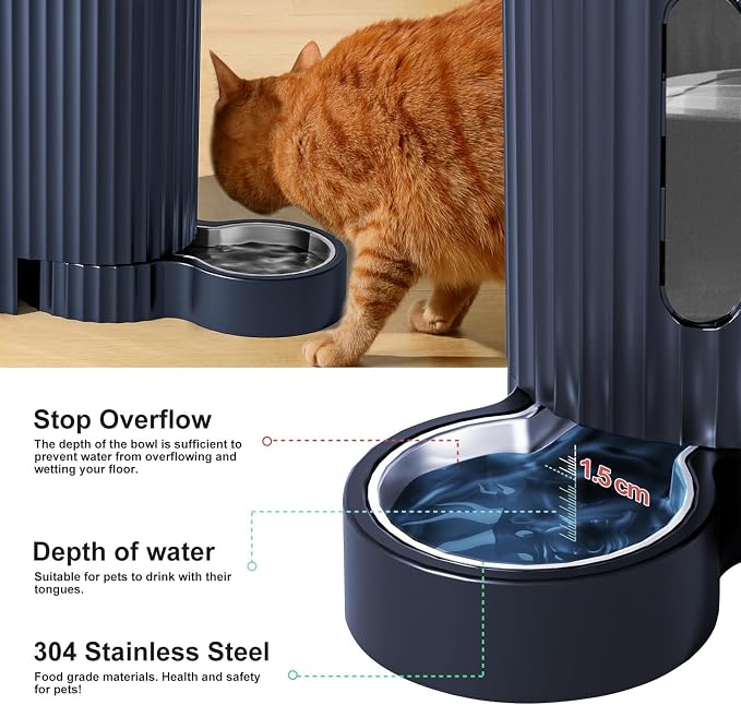 Gardner Pet Gravity Cat Food Feeder and Water Dispenser Stainless Steel Bowls Two-in-One Set Large Capacity Automatic Feeder for Pets Dogs, Puppies, Kittens-(0.8 Gallons x 2)