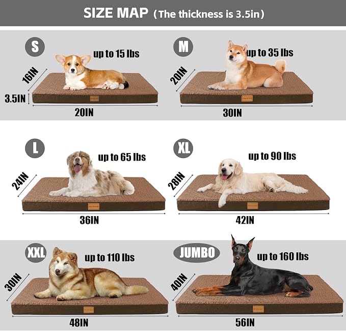 Patas Lague Orthopedic Large Dog Bed Washable Pet Sofa Mat 48''X30'' Brown | Egg-Crate Foam Dog Couch For Large Sized Dogs, Waterproof Removable Cover, Soft Pet Crate Bed With Nonskid Bottom
